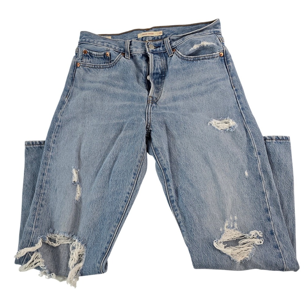 Levis Wedgie Straight‎ Leg Jeans Women's Size 28 Light Wash Ripped Distressed